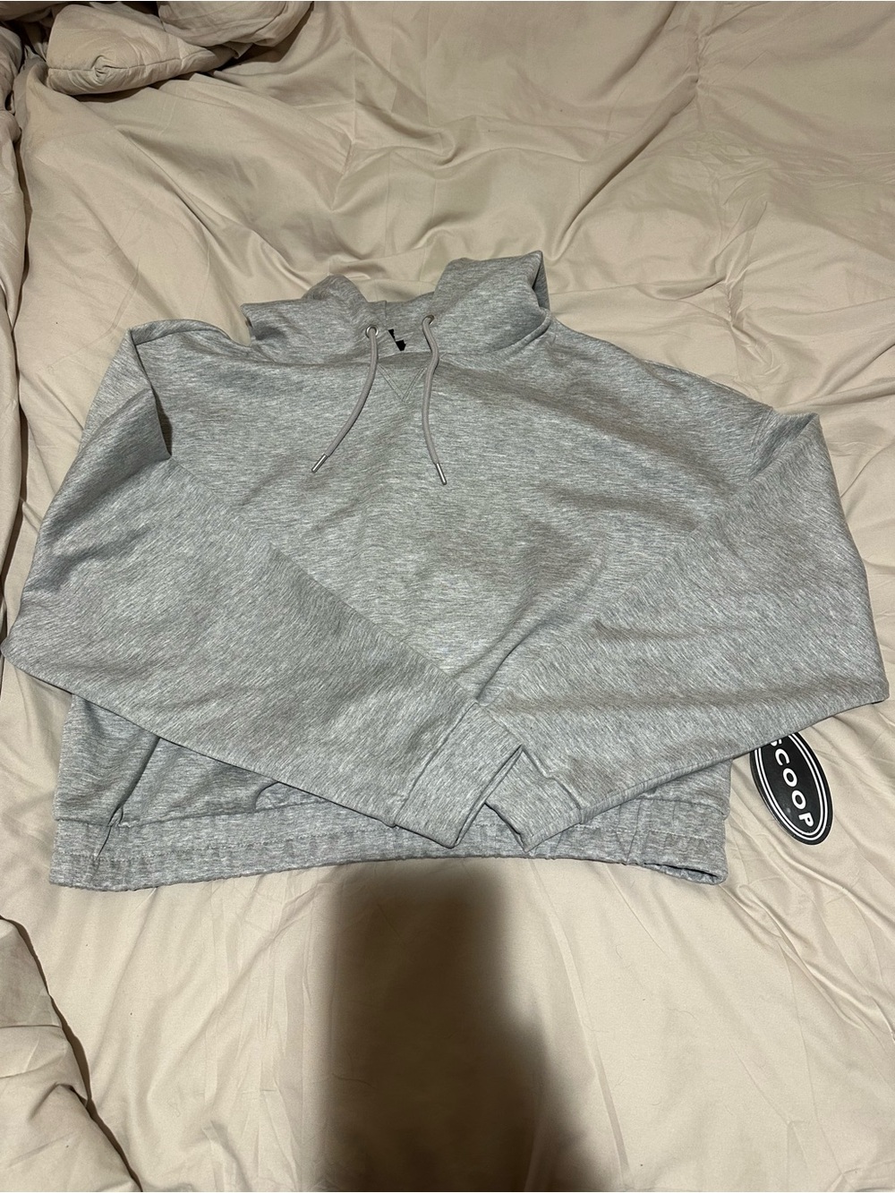 Cropped Gray Funnel Neck Pullover Sweatshirt